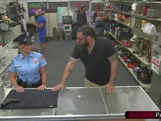 Attractive Police woman wants to pawn her weapon and ends up fucked by Shawn